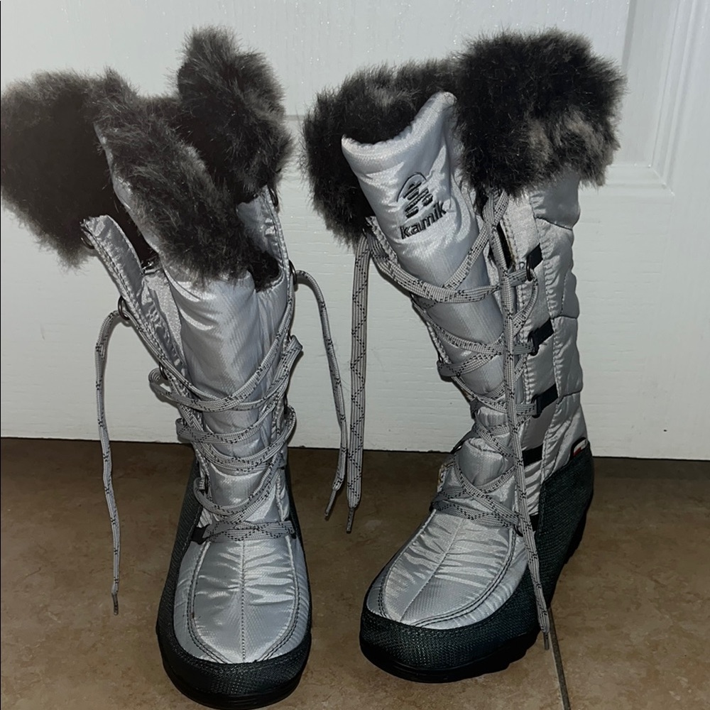 Kamik Silver and Black Winter Boots with Faux Fur